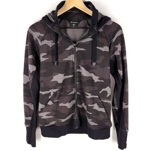 Athleta Camo Zip Up Hoodie Jacket Womens M Gray Black Athletic Casual